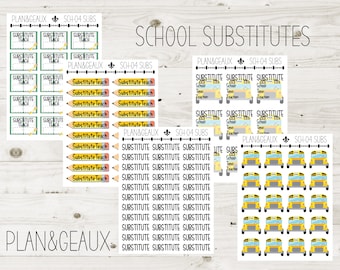 Substitute Teacher Planner Stickers, Bus Stickers, School Planner Stickers, Teacher Stickers, Happy Planner, SCHOOL-04