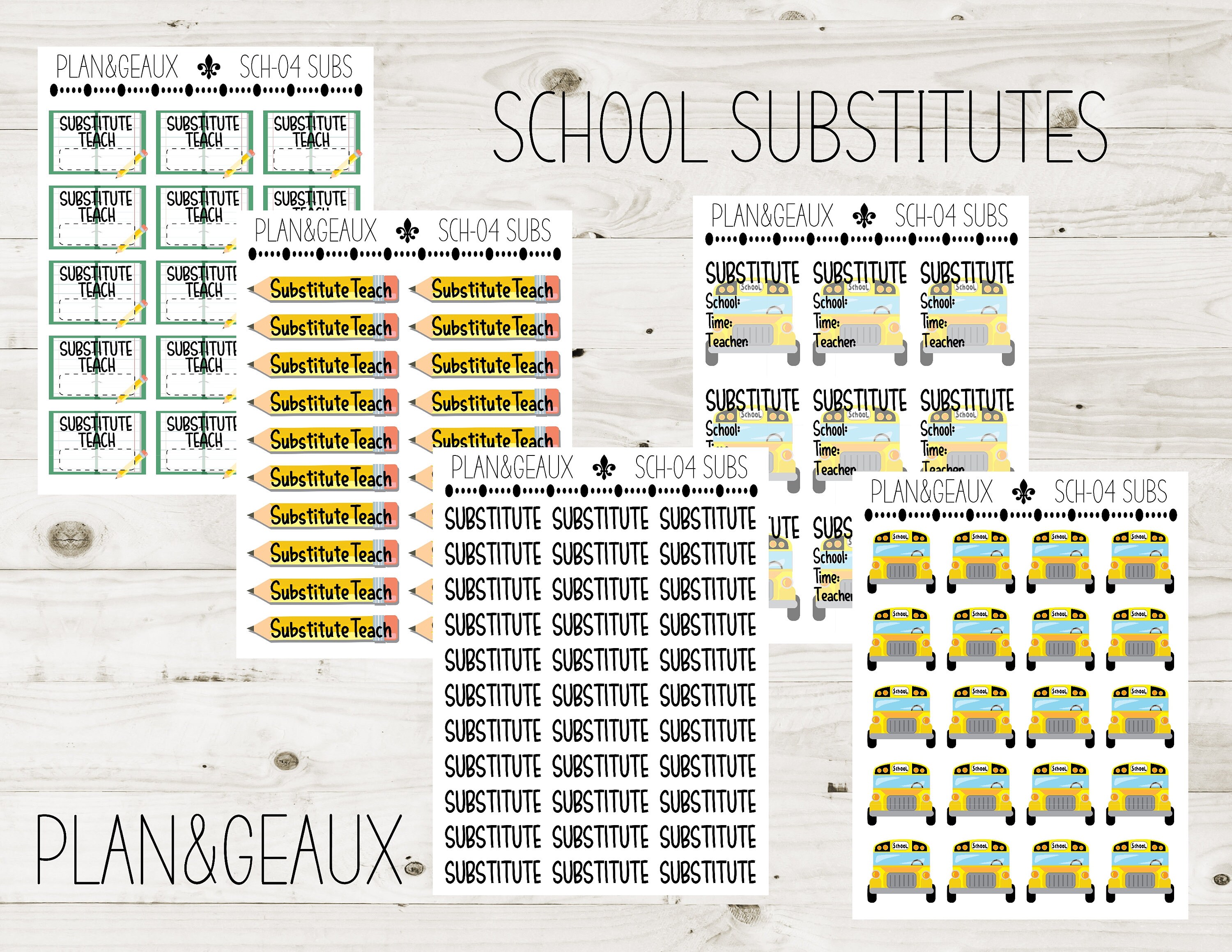 Substitute Teacher Planner Stickers, Bus Stickers, School Planner ...