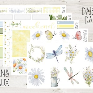 May include: A set of printable planner stickers featuring daisies, butterflies, dragonflies, and the text "Daisy Day", "Plan & Geaux", and "Plan".