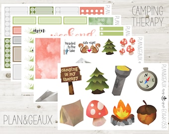 Camping is my Therapy Weekly Kit Planner Stickers, Camping Weekly Stickers, Week Stickers, Erin Condren Bullet Journal, ECV-WK 053