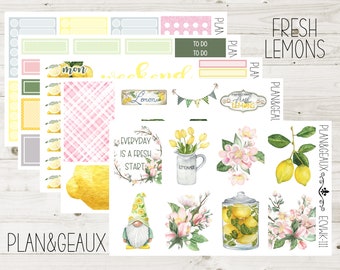 Lemons Weekly Planner Kit, Lemons Planner Stickers, Farmhouse Lemon Stickers, Fresh Fruit Stickers, Week Stickers, Erin Condren, ECV-WK 111