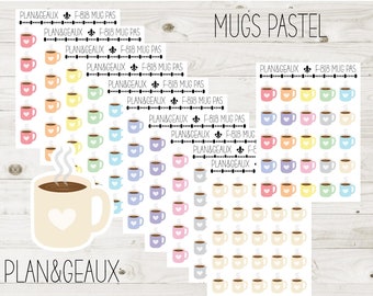 Coffee Mug Stickers, Cocoa Stickers, Tea Sticker, Pastel Colors, Bullet Journal, Planner Stickers, FUN-818