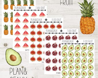 Fruit Planner Sticker, Pineapple Stickers, Watermelon Planner Stickers, Fig, Pomegranate, Avocado Planner Stickers, F-100