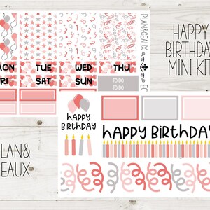 Happy Birthday MINI Weekly Kit Planner Stickers, Birthday Mini Kit Weekly Stickers, Erin Condren Vertical, ECV-WK 138 Pink