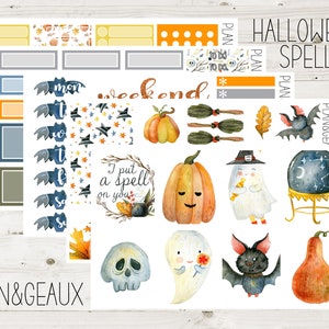 Spell Halloween Weekly Planner Kit, Halloween Planner Stickers, Watercolor Halloween Weekly Stickers, Erin Condren , ECV-WK 101