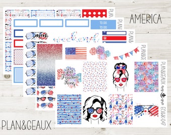 America Weekly Kit Planner Stickers, Patriotic Weekly Stickers, Let Freedom Ring Week Stickers, Erin Condren Bullet Journal, ECV-WK 047