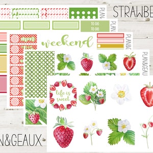 Strawberry Weekly Planner Kit, Strawberry Weekly Planner Stickers, Fruit Stickers, Berry Stickers, ECV-WK 125
