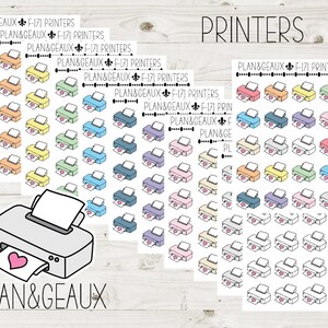 May include: A set of 72 colorful printer stickers with a heart design. The stickers are perfect for planners, journals, and other paper crafts. The stickers are printed with the text "PLAN&GEAUX F-171 PRINTERS".