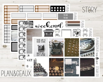 Write Your Story Weekly Kit Planner Stickers, Vintage Typewriter Weekly Stickers, Week Stickers, Erin Condren Bullet Journal, ECV-WK 011