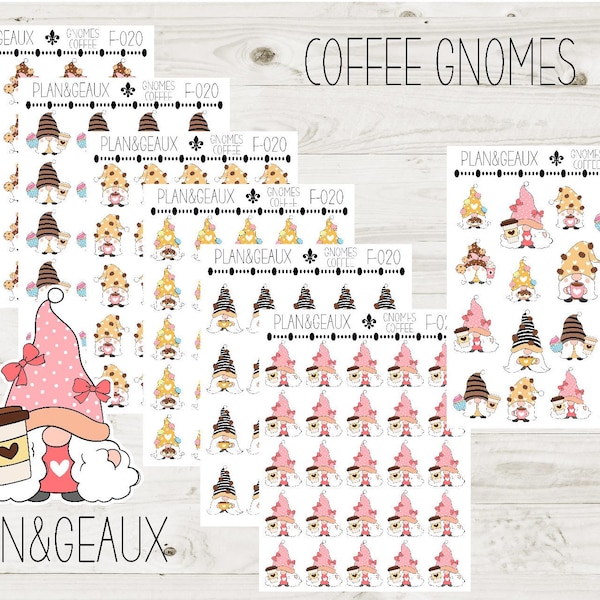 Coffee Gnomes Stickers, Coffee Stickers, Gnome Stickers, Coffee Addict Planner Stickers, FUN-020