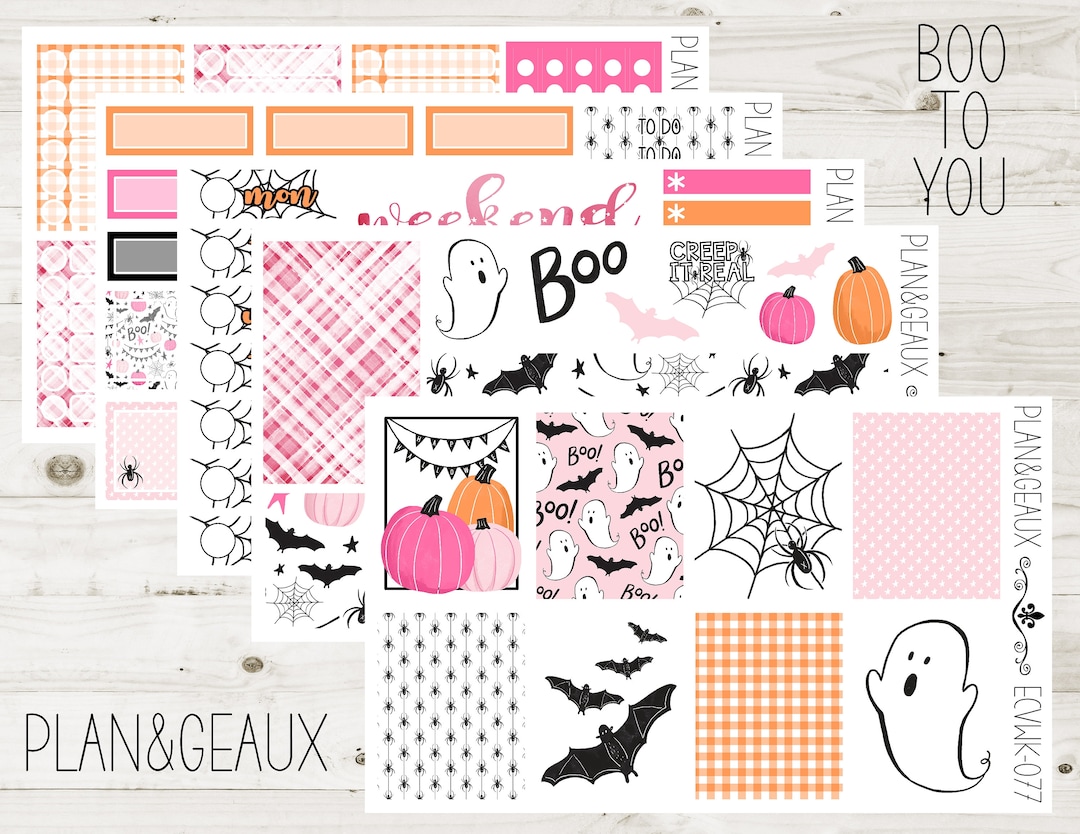 Happy Halloween Weekly Kit Planner Stickers, Pink Orange Halloween ...