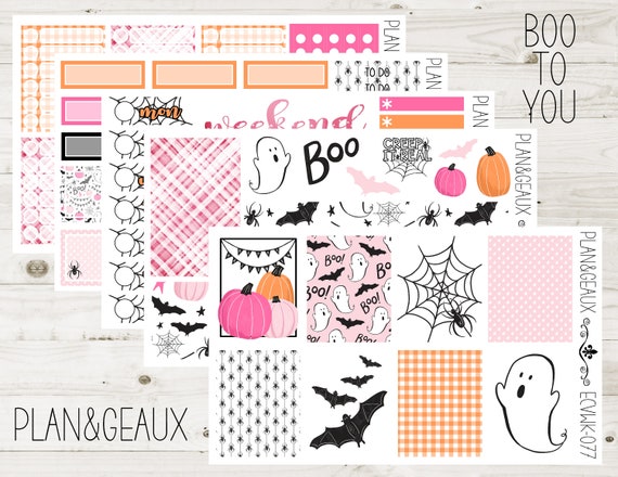 Happy Halloween Weekly Kit Planner Stickers, Pink Orange Halloween Weekly Stickers, Week Stickers, Erin Condren Bullet Journal, ECV-WK 077