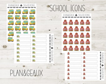 School Quarter Square Planner Stickers, School Bus Stickers, School House Stickers, Erin Condren,  Happy Planner, Bullet Journal, SCHOOL-03