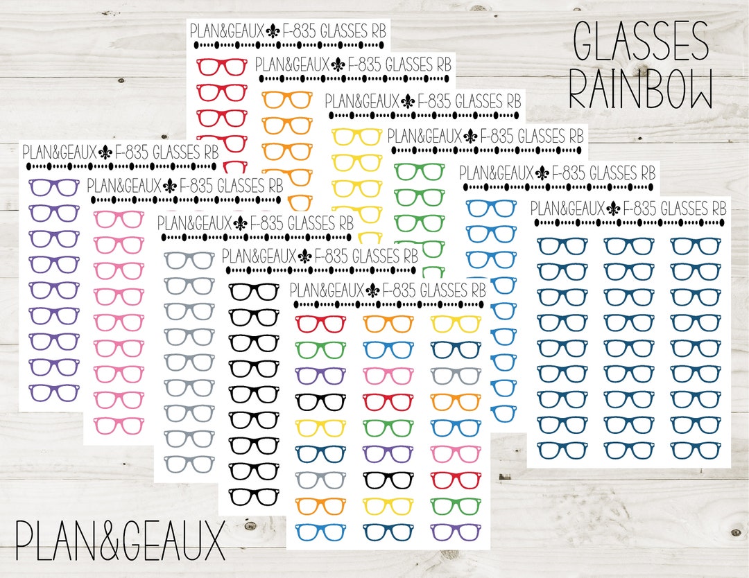 Eyeglasses Stickers, Glasses Stickers, Rainbow Colors, Planner Stickers