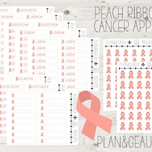Uterine Cancer Treatment Planner Stickers, Peach Ribbon, Endometrial Cancer Planner Stickers, MED-055