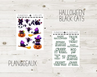 Halloween Cats Stickers, Black Cats Stickers, Halloween Planner Stickers, FUN-850