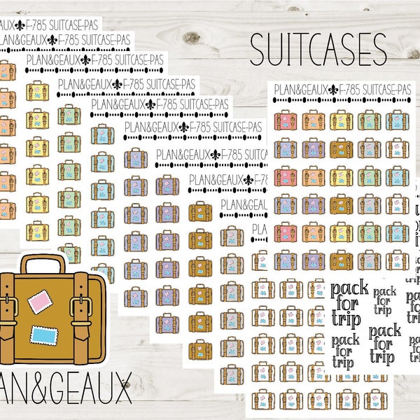 Suitcases Stickers, Travel Stickers, Vacation Sticker, Pastel Colors, Bullet Journal, Planner Stickers, FUN-785
