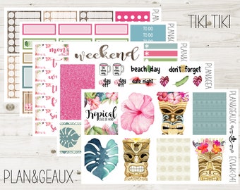 Tiki Tropical Weekly Kit Planner Stickers, Tiki Weekly Stickers, Week Stickers, Erin Condren Bullet Journal, ECV-WK 041