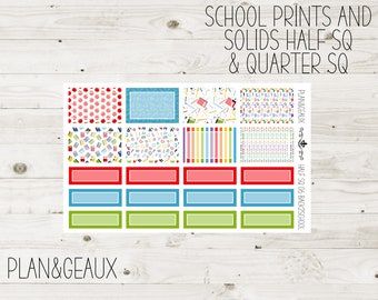 Back To School Half Squares, School Half Square Planner Stickers, Half Square, Functional Planner Stickers, Quarter Square Stickers, HS-06