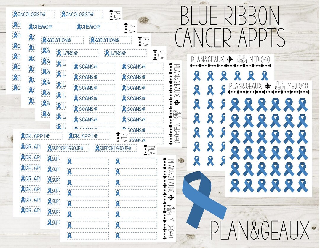 Colon Cancer Treatment Planner Stickers, Blue Ribbon, Chemo Planner ...