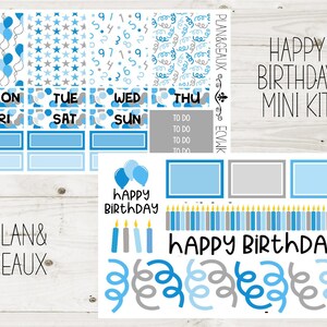 Happy Birthday MINI Weekly Kit Planner Stickers, Birthday Mini Kit Weekly Stickers, Erin Condren Vertical, ECV-WK 137 Blue