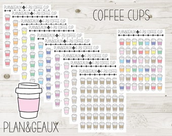 Coffee Cups Planner Stickers, Pastel Coffee Stickers, Coffee Stickers, Pastel Color Bullet Journal, Planner Stickers, FUN-761