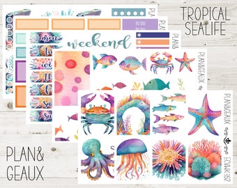 Tropical Sealife Weekly Kit Planner Stickers, Sealife Stickers, Week Stickers, Erin Condren Vertical Planner Kit, ECV-WK 162