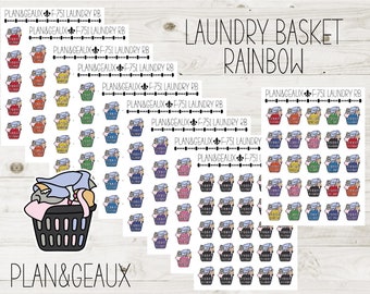 Laundry Basket Planner Stickers, Laundry Stickers, Rainbow Laundry Basket Stickers, Rainbow Colors Bullet Journal, Planner Stickers, FUN-751