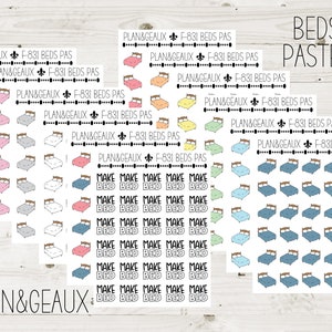 Bed Stickers, Bedroom Stickers, Change Sheets Sticker, Pastel Colors, Planner Stickers, FUN-831