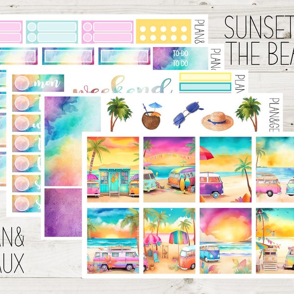 Beach Sunset Weekly Kit Planner Stickers, Sunset Weekly Stickers, Week Stickers, Erin Condren Vertical, ECV-WK 007