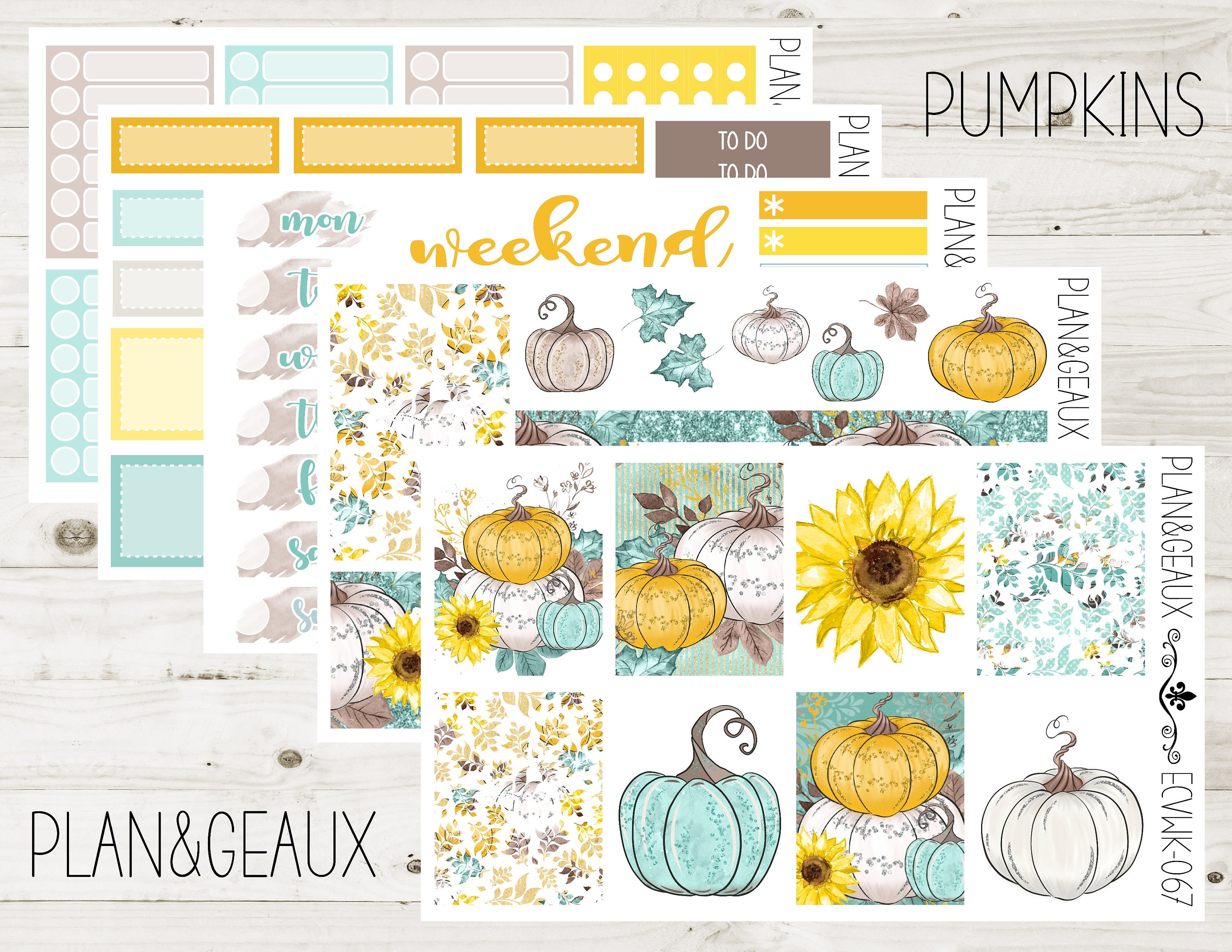 Pumpkins Weekly Kit Planner Stickers, Colorful Pumpkins Weekly Stickers ...