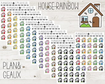 House Stickers, Real Estate Stickers, Home Sticker, Rainbow Colors, Bullet Journal, Planner Stickers, FUN-791