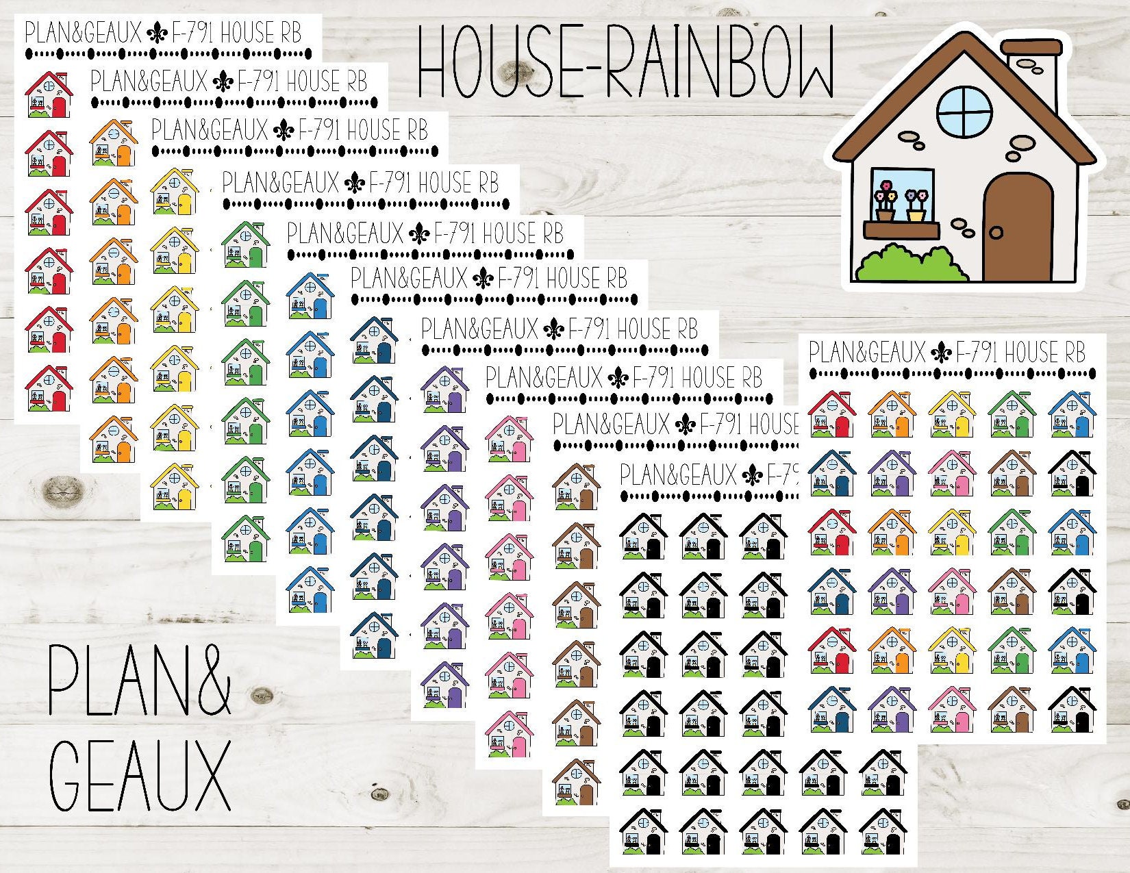House Stickers, Real Estate Stickers, Home Sticker, Rainbow Colors, Bullet Journal, Planner Stickers, FUN-791