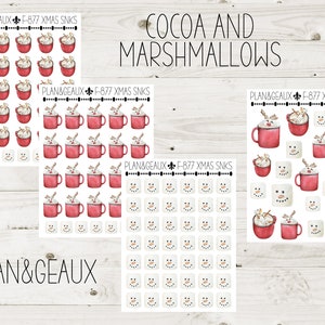 Cocoa Stickers, Christmas Cocoa Stickers, Hot Chocolate, Marshmallows, Christmas Planner Stickers, FUN-877