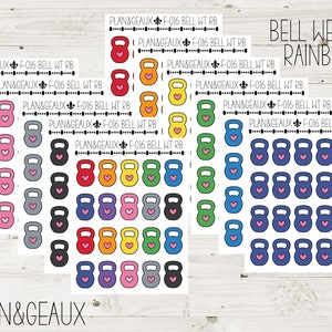Bell Weight Planner Stickers, Weights Stickers, Workout Stickers, Rainbow Colors Bullet Journal, Planner Stickers, FUN-016