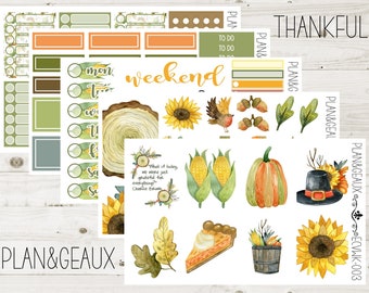 Thanksgiving Weekly Planner Kit, Autumn Weekly Planner Stickers, Thanksgiving Stickers, Fall Stickers, Thankful Planner Kit, ECV-WK 003