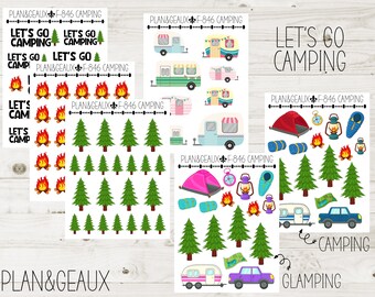 Camping Stickers, Glamping Stickers, Planner Stickers, Let's go Camping, FUN-846