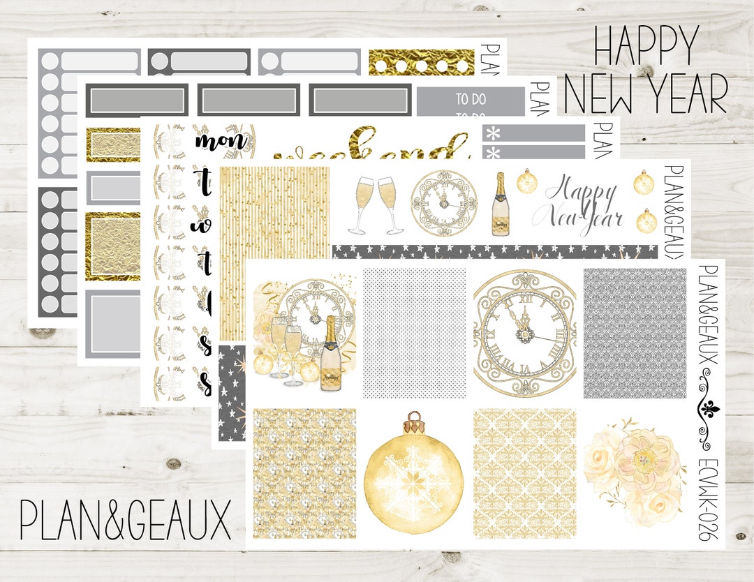 New Years Weekly Kit Planner Stickers, Happy New Year Weekly Stickers ...