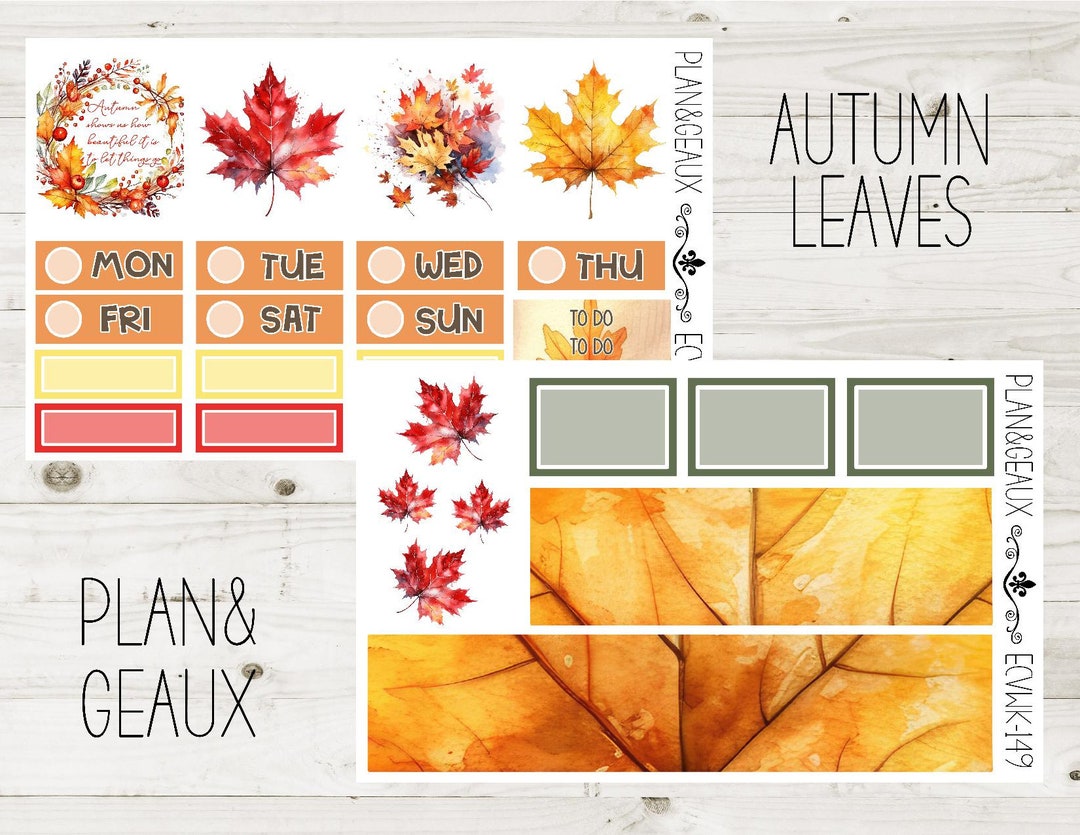 Autumn Leaves MINI Weekly Kit Planner Stickers, Fall Planner Kit Weekly ...