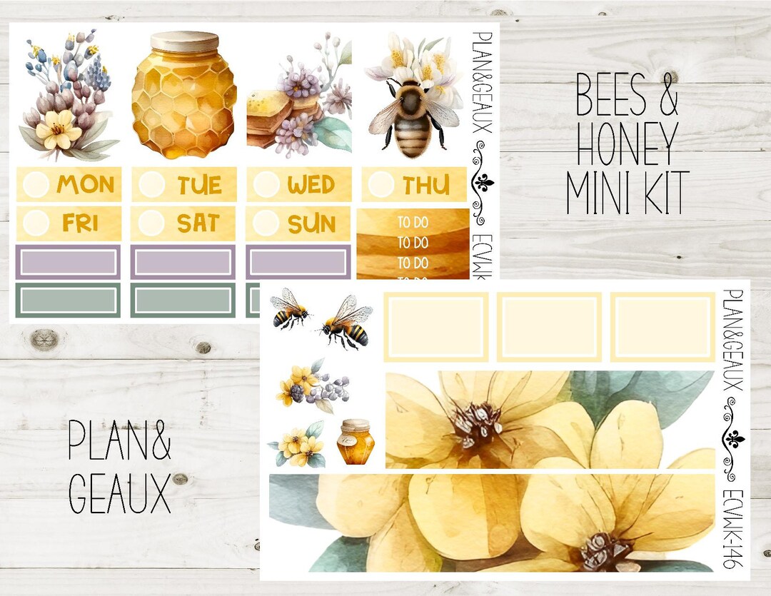 Bees and Honey MINI Weekly Kit Planner Stickers, Bee Planner Kit Weekly ...