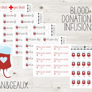 Blood Donation Planner Stickers, Blood Infusion Planner Stickers, Blood Work Stickers, Bullet Journal, Happy Planner, MED-003