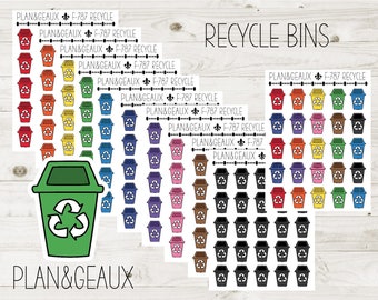 Recycle Bin Stickers, Recycling Stickers, Trash Day Sticker, Rainbow Colors, Bullet Journal, Planner Stickers, FUN-787