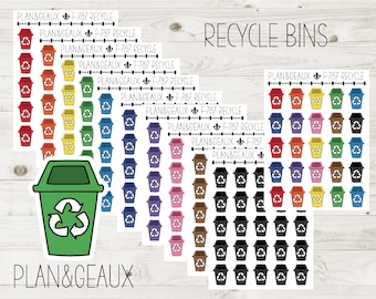 Recycle Bin Stickers, Recycling Stickers, Trash Day Sticker, Rainbow Colors, Bullet Journal, Planner Stickers, FUN-787