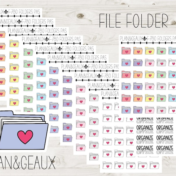 File Folder Stickers, Folder Stickers, Office Work Sticker, Pastel Colors, Bullet Journal, Planner Stickers, FUN-780