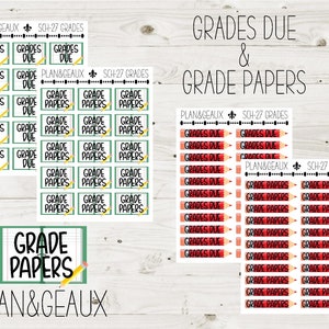 Grades Due Grade Papers Planner Stickers, School Planner Stickers, Teacher, Teacher Happy Planner, SCHOOL-027