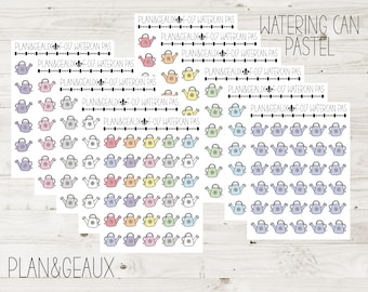Watering Can Planner Stickers, Garden Stickers, Water Plants Stickers, Pastel Colors Bullet Journal, Planner Stickers, FUN-017