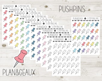 Pushpins Planner Stickers, Pastel Pushpins Stickers, Tack Stickers, Pastel Color Bullet Journal, Planner Stickers, FUN-759