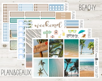 Beach Weekly Kit Planner Stickers, Sand and Surf Weekly Stickers, Beach Vacation Week Stickers, Erin Condren Bullet Journal, ECV-WK 019