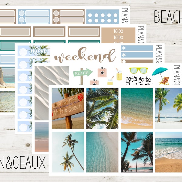 Beach Weekly Kit Planner Stickers, Sand and Surf Weekly Stickers, Beach Vacation Week Stickers, Erin Condren Bullet Journal, ECV-WK 019