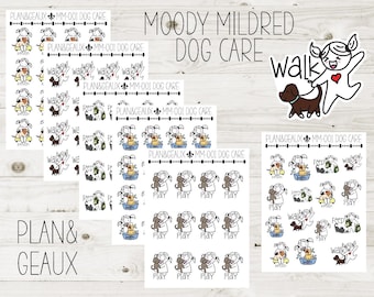 Moody Mildred Dog Care Planner Stickers, Dog Care, MINI Sheets Bullet Journal Character Planner Stickers, Personal Planner, MM-001